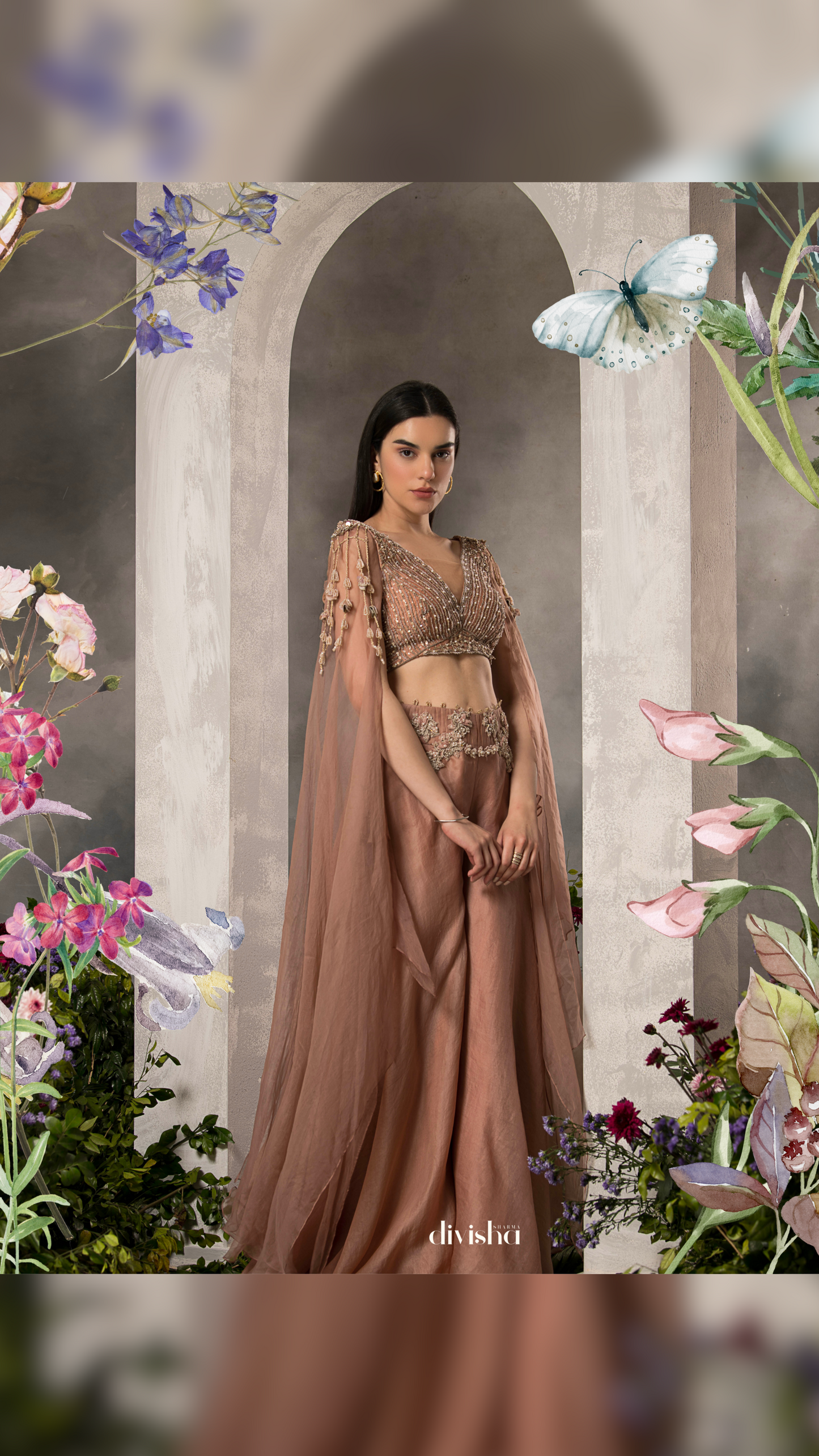 Elana cape sleeve sharara set