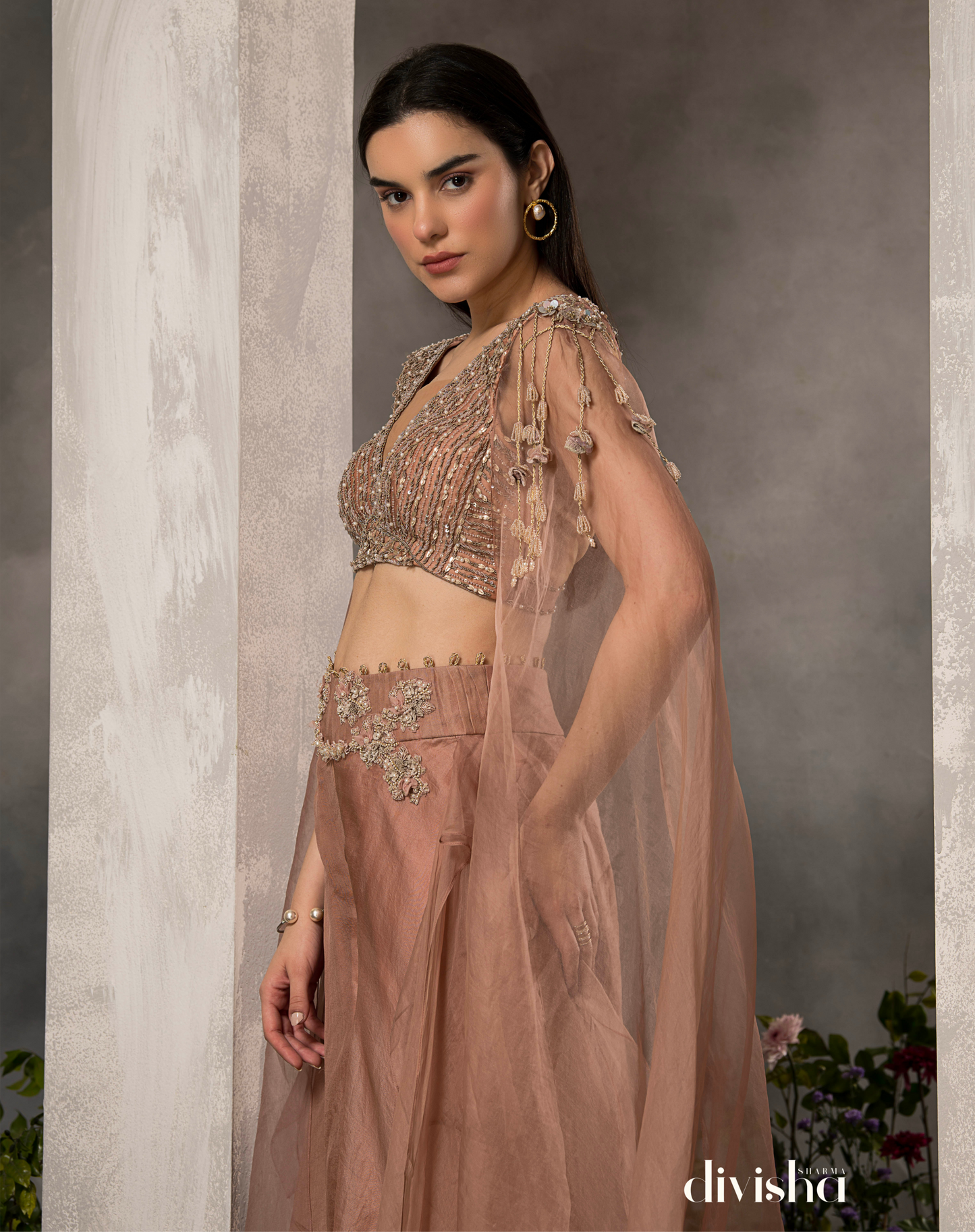 Elana cape sleeve sharara set