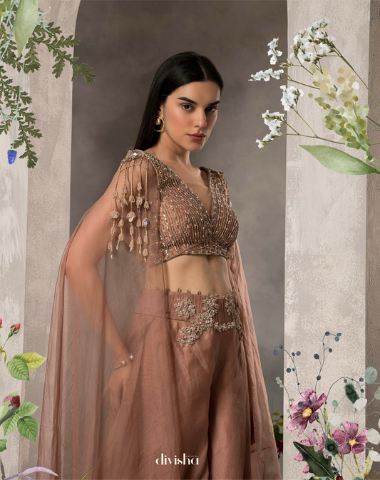 Elana cape sleeve sharara set