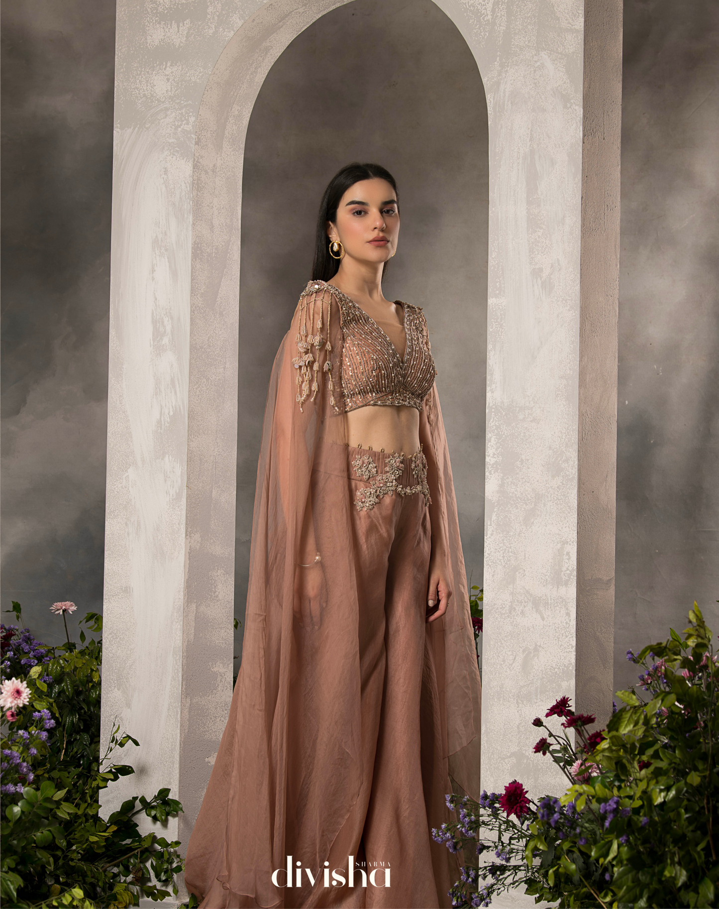 Elana cape sleeve sharara set